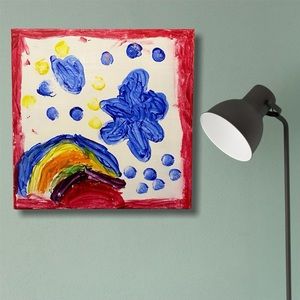 Original rainbow hearts and flowers painting